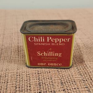 Vintage Schilling Chili Pepper Tin - Red and Yellow